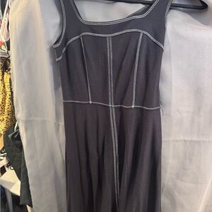 Black Sleeveless Dress with White Stitching